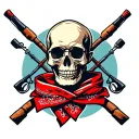 red bandana wrapped around a skull with fishing poles crossed behind it tattoo design idea