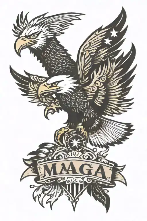MAGA banner with fireworks and eagles  tattoo design idea