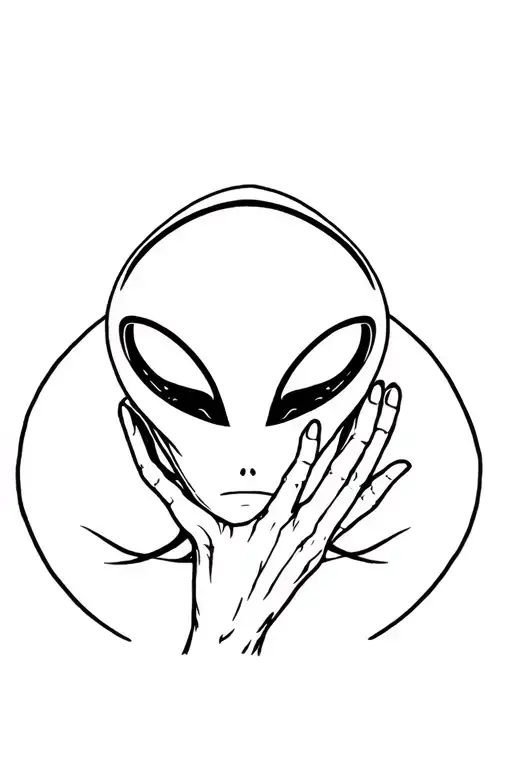 alien with hand on face tattoo design idea