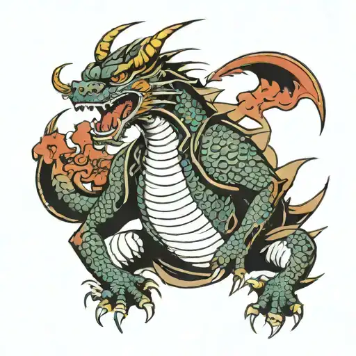 Samurai dragon with samurai house tattoo design idea