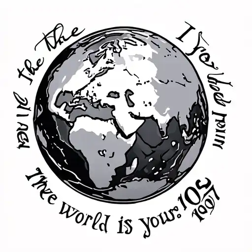 earth with "the world is yours" written on top and "1997" written in roman numerals below tattoo design idea