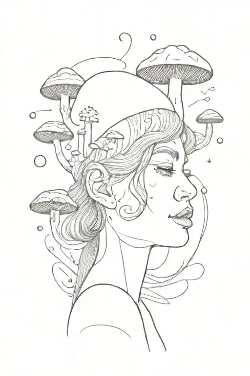 Amsterdam, girl on hallucinogenic mushrooms, trip tattoo design idea