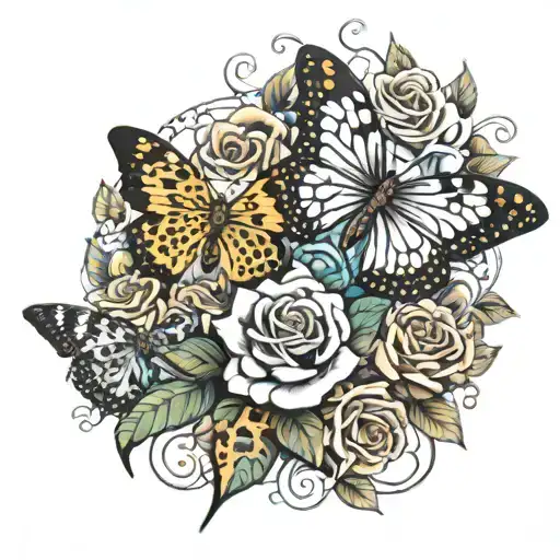 butterflies with roses and cheetah prints  tattoo design idea