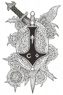 7 hermetic principles represented as sigils on a sword tattoo design idea