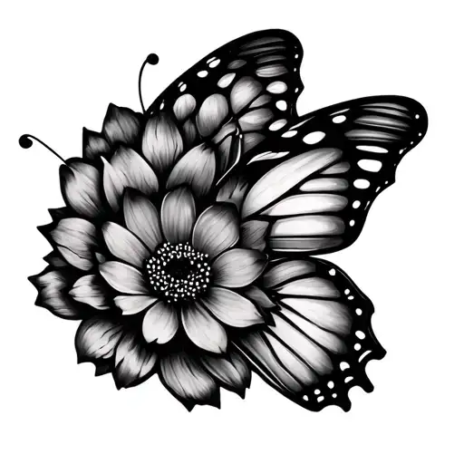 Butterfly with Japanese Blackwork Tattoo Design flowers tattoo design idea