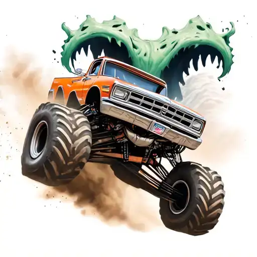 monster truck driving tattoo design idea