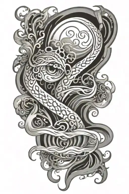 Persian flowing water tattoo design idea