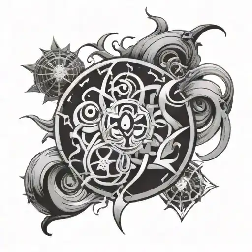 A fusion tattoo of your top three favorite animes symbols intertwined tattoo design idea