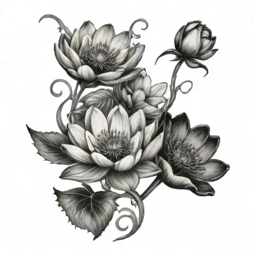 water lily aster flower poppy wrap around vine tattoo tattoo design idea