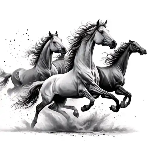 running herd horses breaking free tattoo design idea