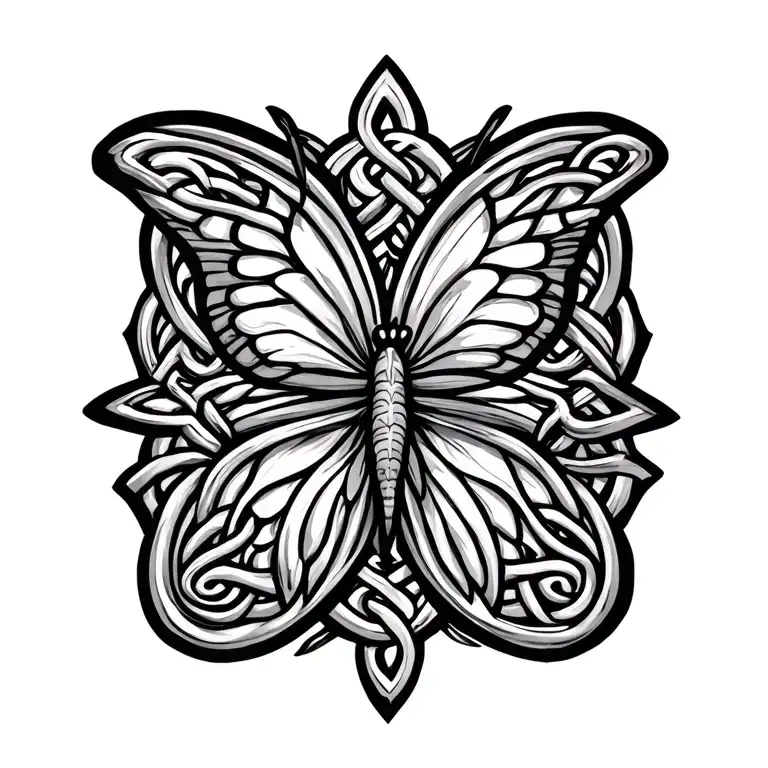 celtic strength sysmbol with tiny butterfly resting tattoo design idea