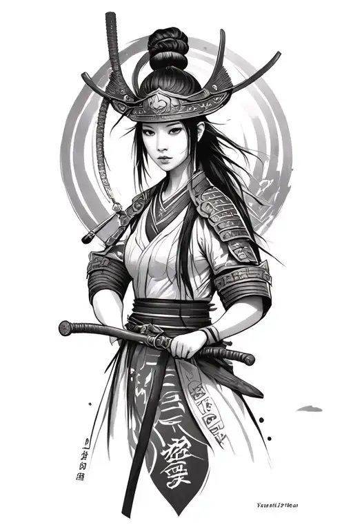 woman samurai warrior notchinese tattoo design idea