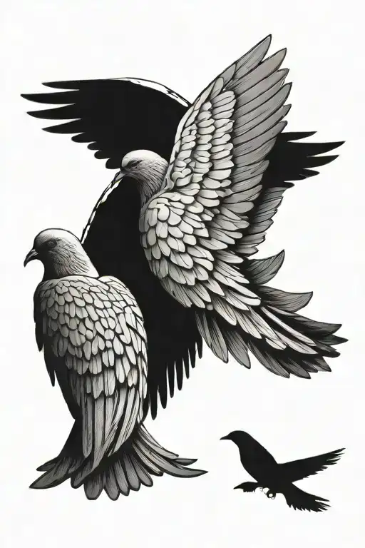 doves and an angel wings tattoo design idea