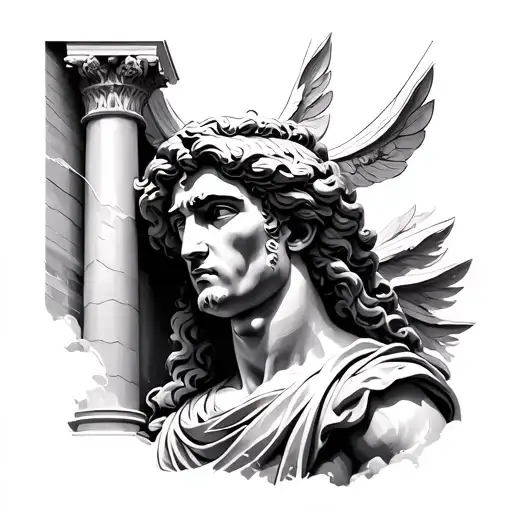 Greek god helios between columns tattoo design idea