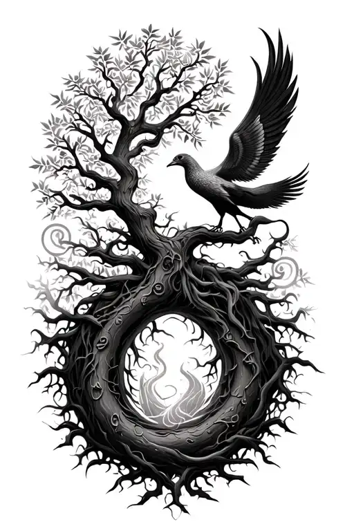 "my roots know me" Flowing vines, The Tree of Life, ENSO symbol, Lord Shiva and Phoenix tattoo design idea