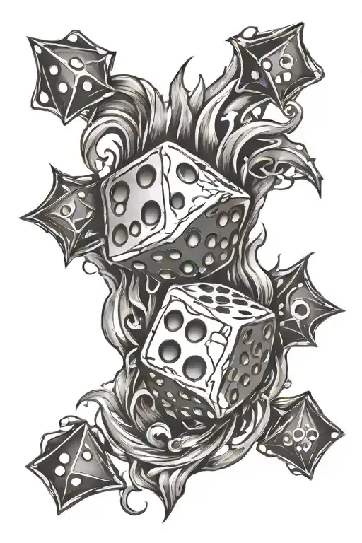 Dice and flames tattoo design idea