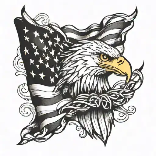 Bald eagle american flag intertwined tattoo design idea