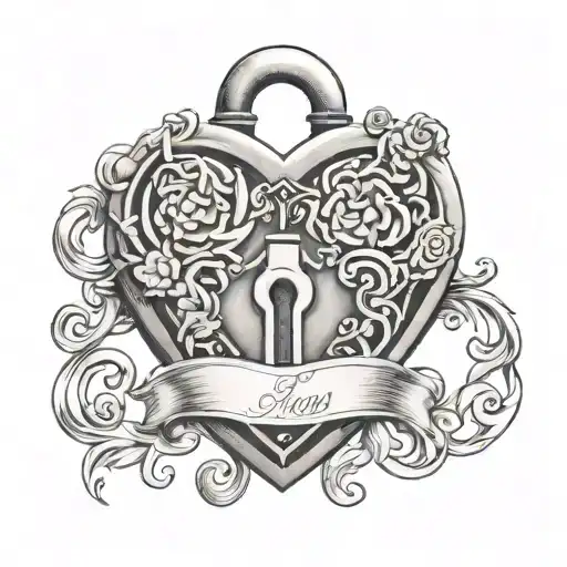 heart shaped lock with name Kaenai tattoo design idea