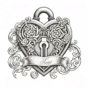 heart shaped lock with name Kaenai tattoo design idea