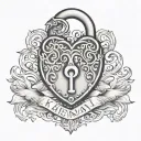 heart shaped lock with name Kaenai tattoo design idea