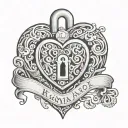 heart shaped lock with name Kaenai tattoo design idea