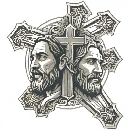 dad eh son son on a cross of Jesus Christ tattoo design idea