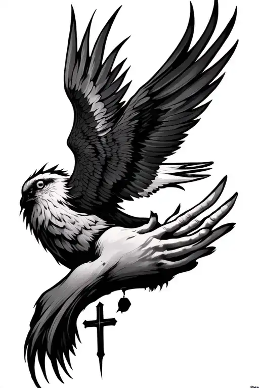 A cross on the wrist/thumb area that goes up the fore arm into a firebird  tattoo design idea