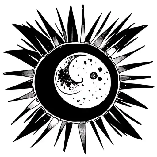 A tambourine moon and sun rays tattoo design idea