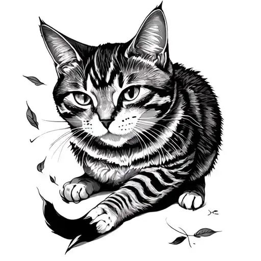 the cat falls clinging to its claws and leaves scratches tattoo design idea