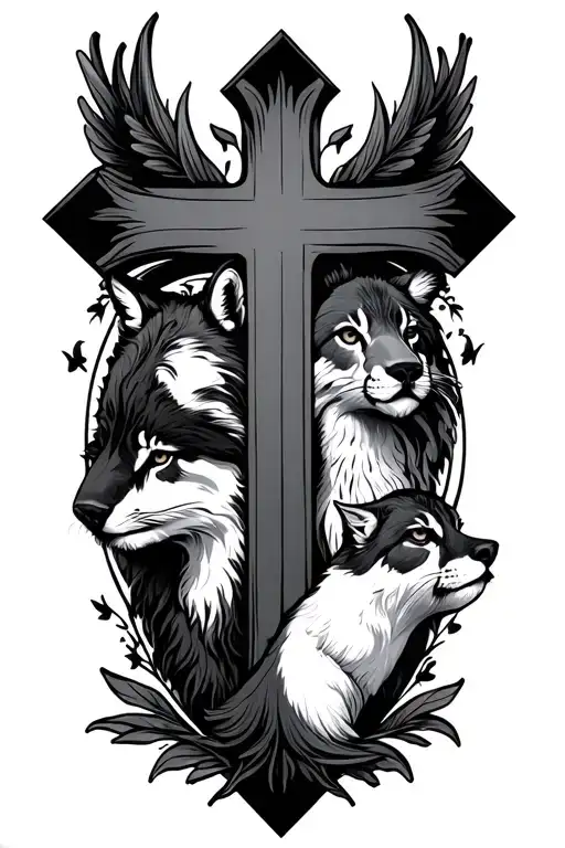a cross with animals inside and another cross tattoo design idea