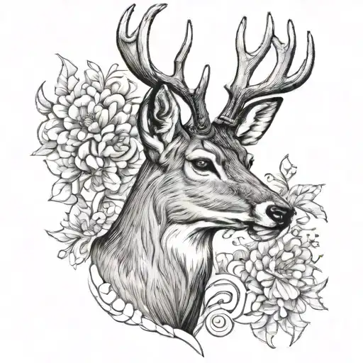 deer head male tattoo design idea