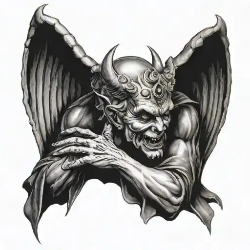 devil praying to angel tattoo design idea