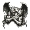 devil praying to angel tattoo design idea