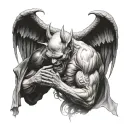 devil praying to angel tattoo design idea