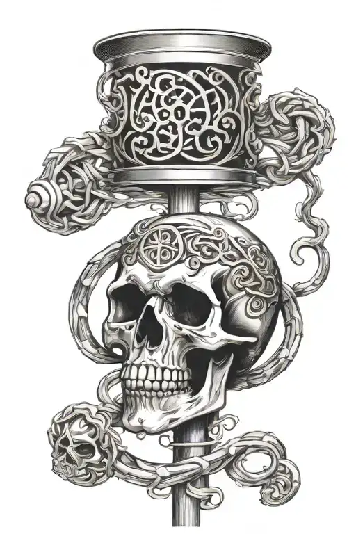Skull, Rod of Asclepius, Staff of Asclepius tattoo design idea