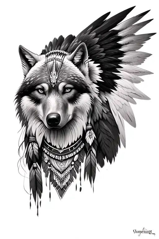 american Indian woman eagle wolf bear tattoo design idea