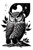 owl, triple goddess, moon phases, feathers tattoo design idea