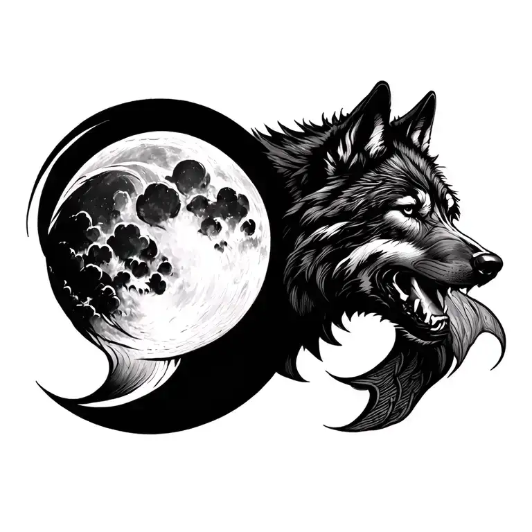 dark moon wolf tattoo design idea