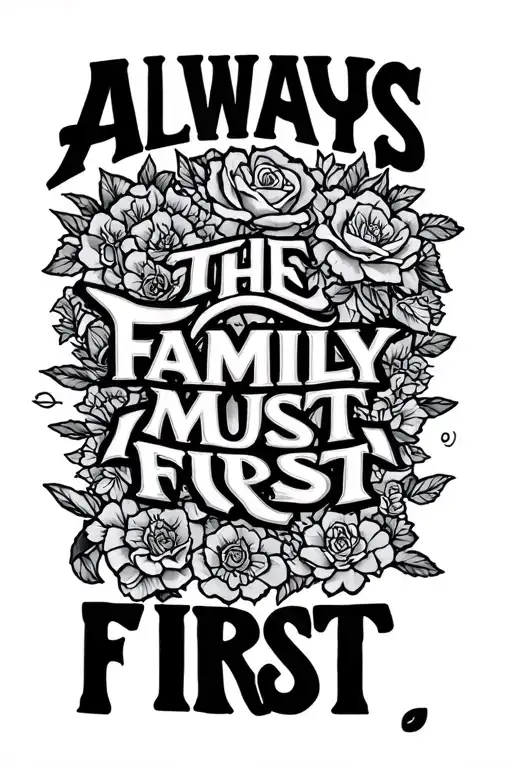 "Always the family must first" only words tattoo design idea