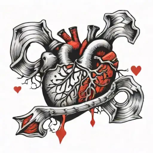 anatomically correct heart broken sewn  together tattoo design idea