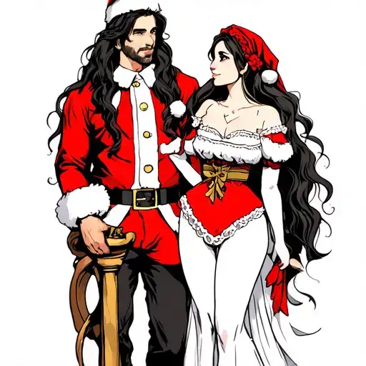 Man with long hair and woman dressed as mr and mrs clause tattoo design idea