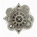 a clock with greek numbers and an infinity symbol inside tattoo design idea