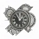 a clock with greek numbers and an infinity symbol inside tattoo design idea