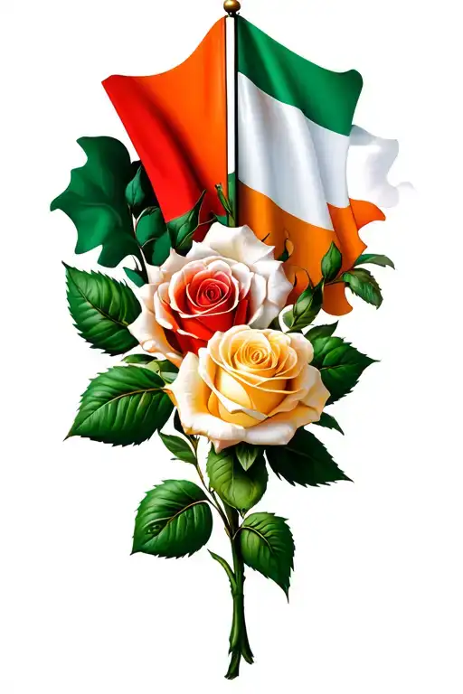 Irish and Portuguese flags intertwined roses surrounding tattoo design idea
