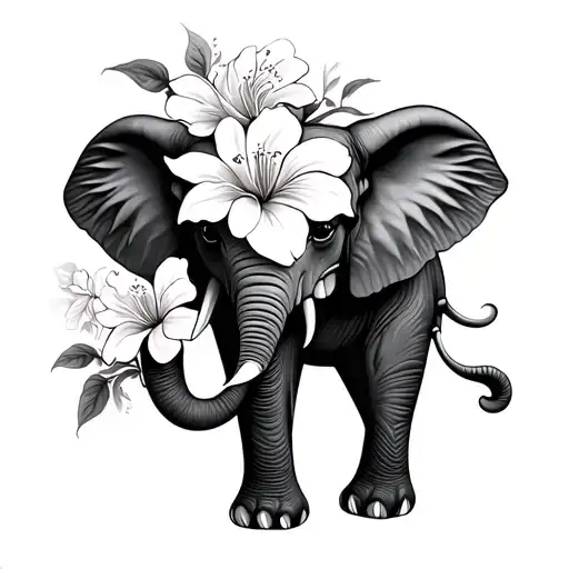 elephant thai jasmine flower tattoo design idea