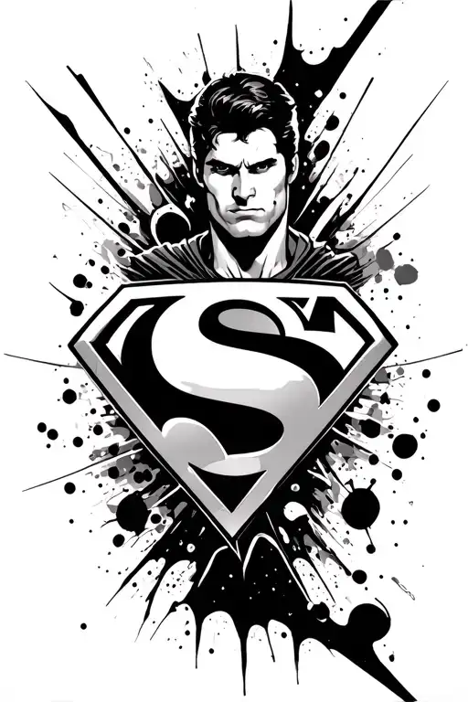 Superman symbol surrounded with trash polka style tattoo tattoo design idea