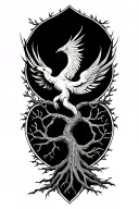 phoenix rising above tree of life intertwined tattoo design idea