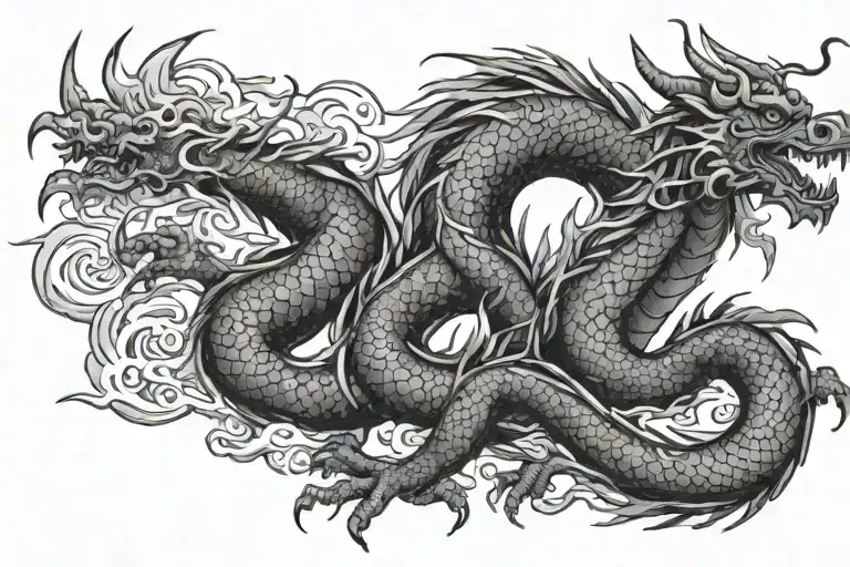 black Japan dragon with long body and without wings tattoo design idea