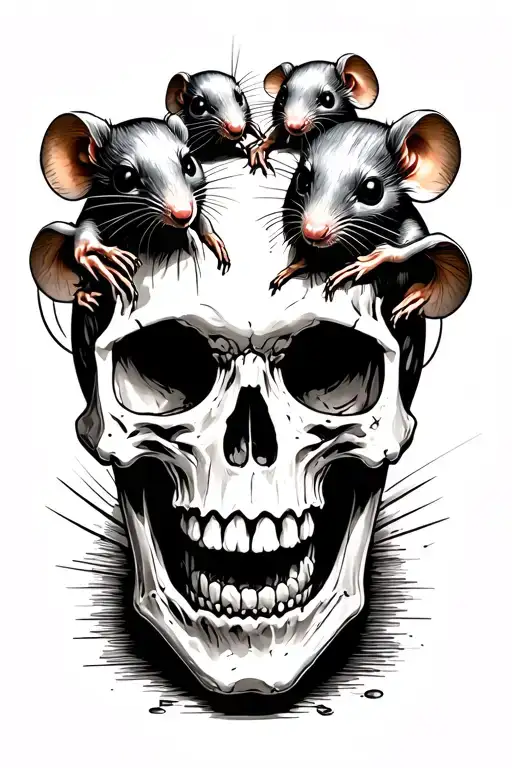 rats coming out of a human skull tattoo design idea