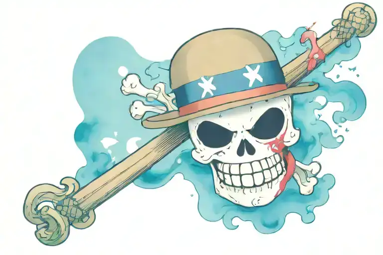 one piece strawhat Jolly Roger flag in sailor Jerry style  tattoo design idea